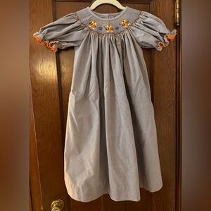 Darling Gray & White Hand Smocked Bishop Dress